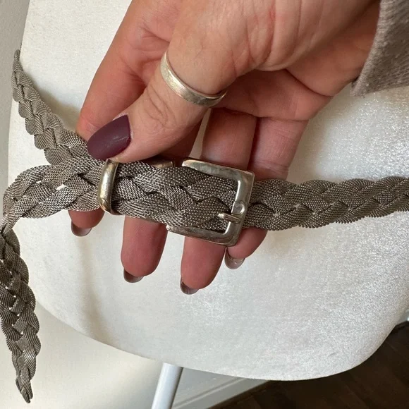 Silver Braided Mesh Belt Y2K Chunky Silver Braided Belt (M) – Holy Thrift main image 4